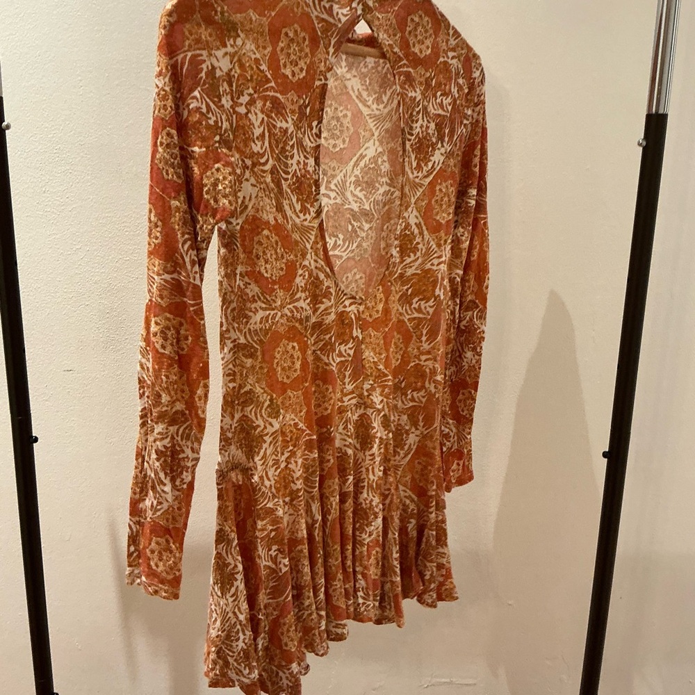 Free People Orange and Cream Floral Dress